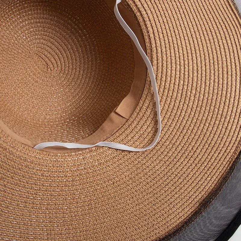 Leichter, faltbarer schwarzer Strohhut mit UV-Schutz – stylischer Damen-Sommerhut