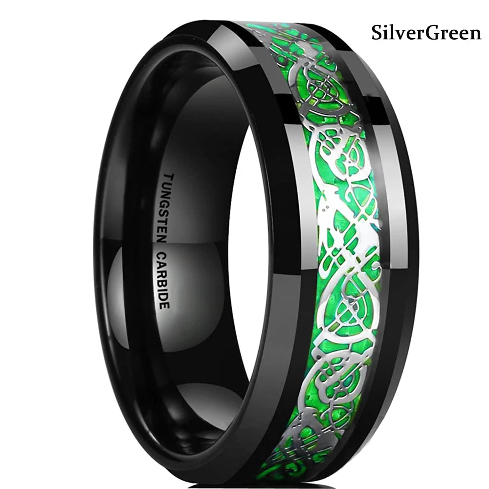 Herren Edelstahlring 8 mm mit keltischem Drachen Inlay 21 Farben Größe 6 bis 13-Yabubest - Home & More