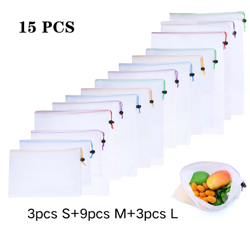 Wiederverwendbare Netzbeutel für Obst Gemüse und Spielzeug