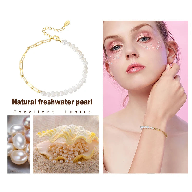 Vintage Armband Büroklammer 925 Sterlingsilber Perle Damen