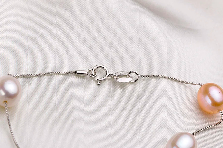 Schmuckset Halskette und Armband mit natürlichen Süßwasserperlen in Silber-Yabubest - Home & More