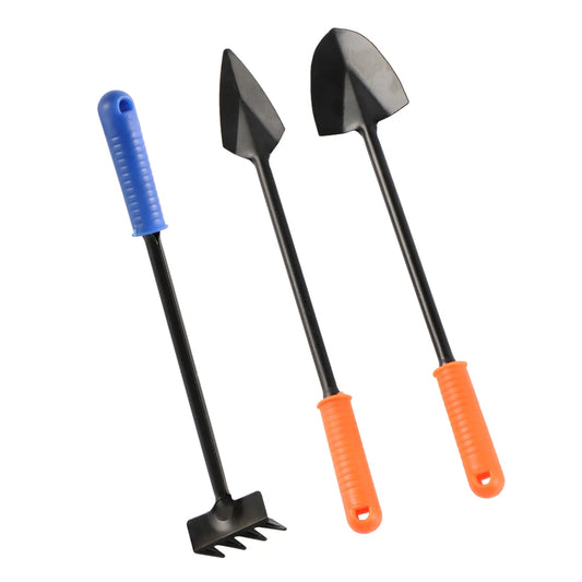 3-teiliges Gartengeräte-Set mit Schaufel, Rechen und Handkelle
