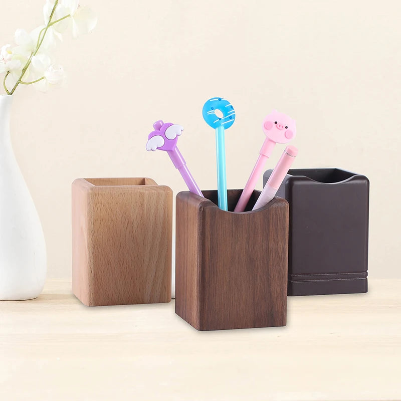 Massiver Holz Stifthalter quadratisch Retro Schreibtisch Organizer Box