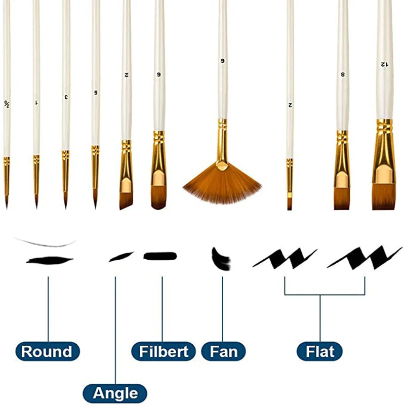 Vielseitiges 10-teiliges Nylon-Pinsel-Set mit Holzgriffen für Acryl - Öl