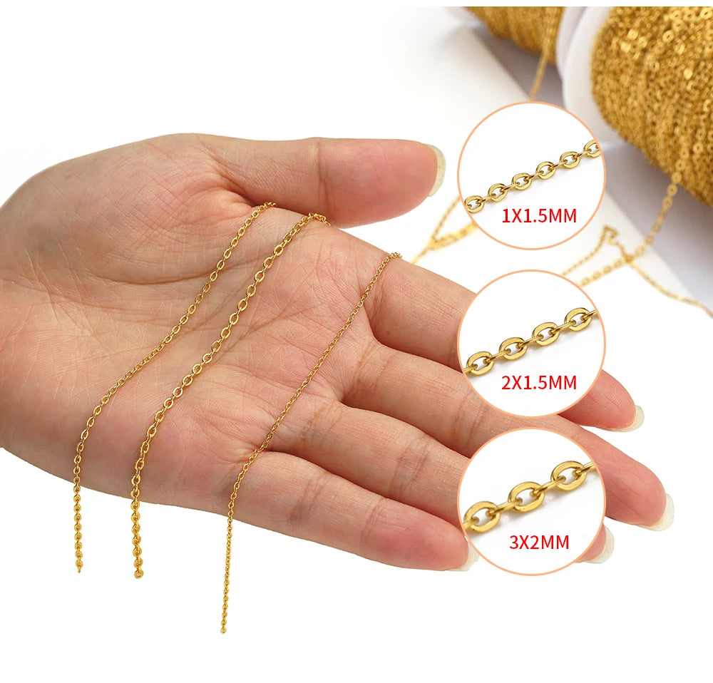 Edelstahlkette 10 Meter für DIY Schmuck 1mm 1.5mm 2mm Gold Silber