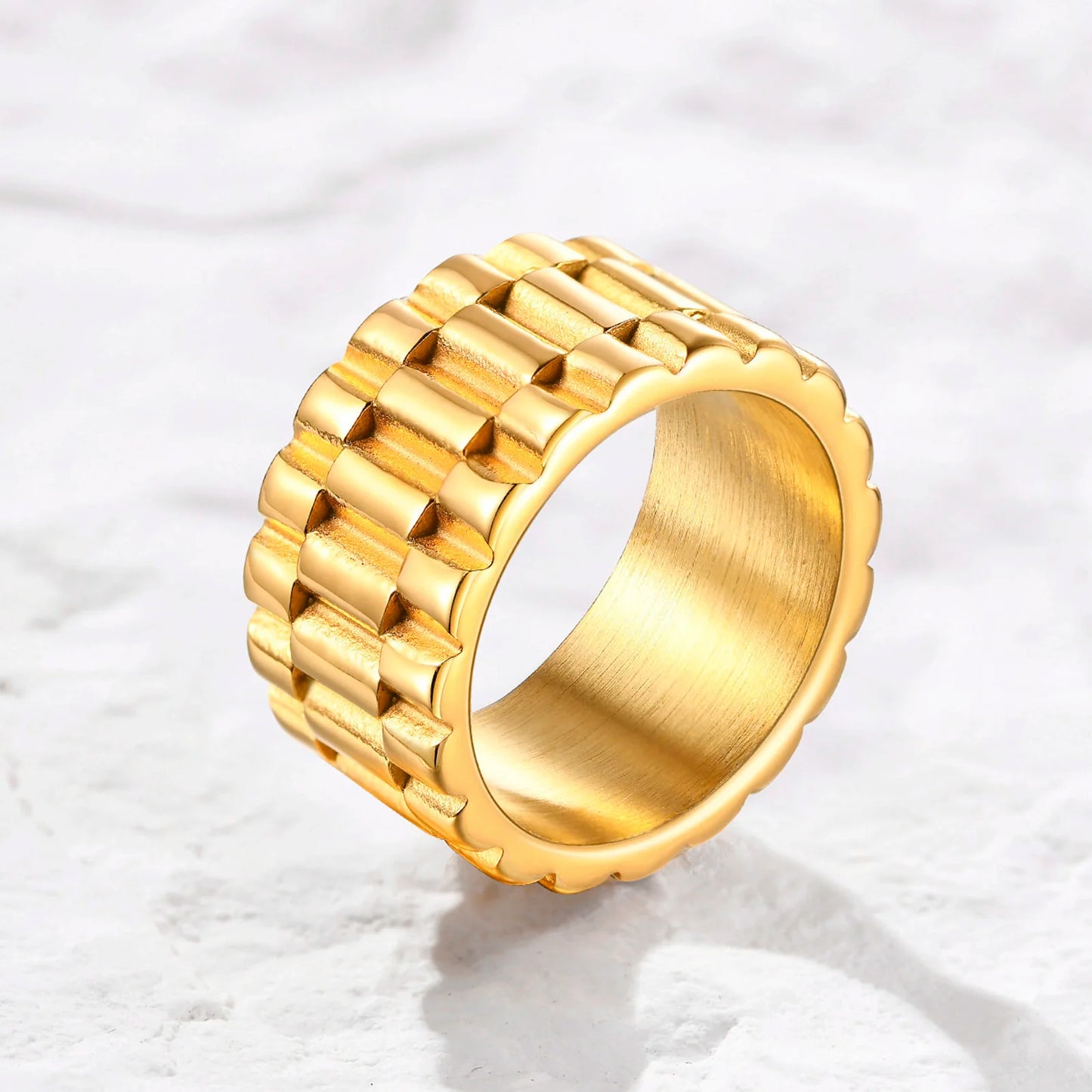 11mm Goldfarbener Edelstahlring Damen Punk Fashion Schmuck