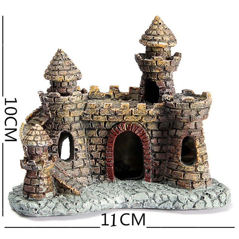 "Lebendiges Aquarium Schloss aus Harz – Natürliches Fischversteck, 11x6,5x10 cm, Schwarz"