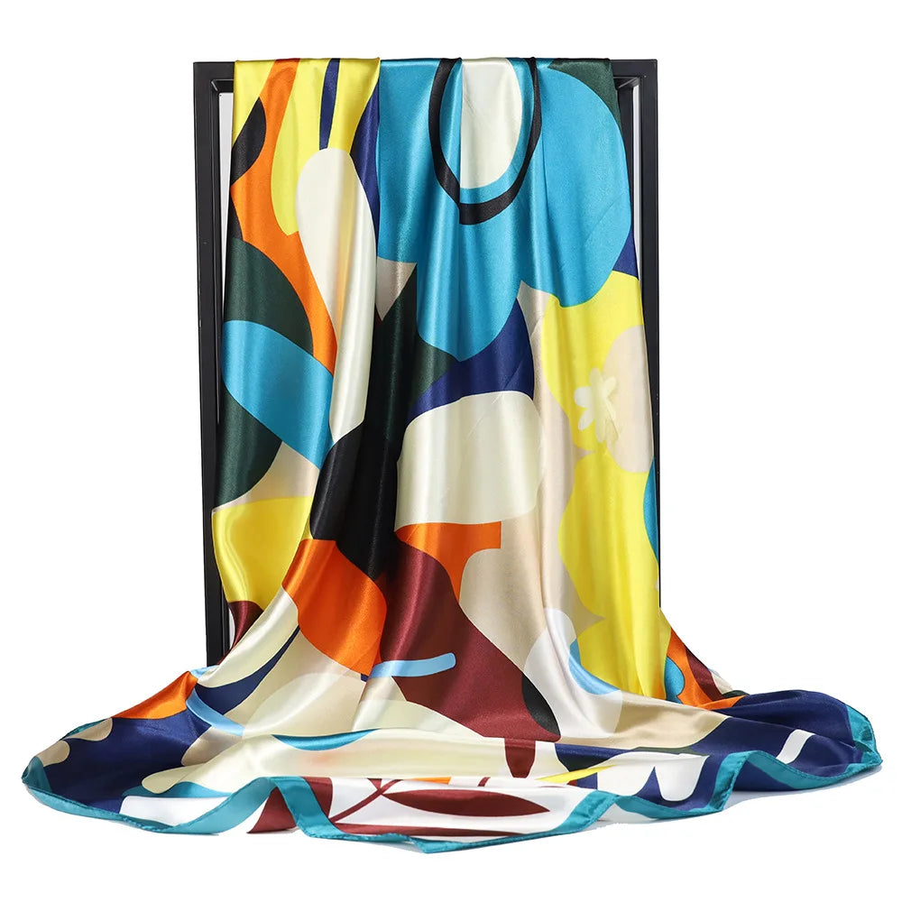 2024 seide Schal Quadrat Schal Für Frauen Drucken Stirnband Foulard Satin Hijab Haar Bands Halstuch Weibliche Kopf Wraps Bandana