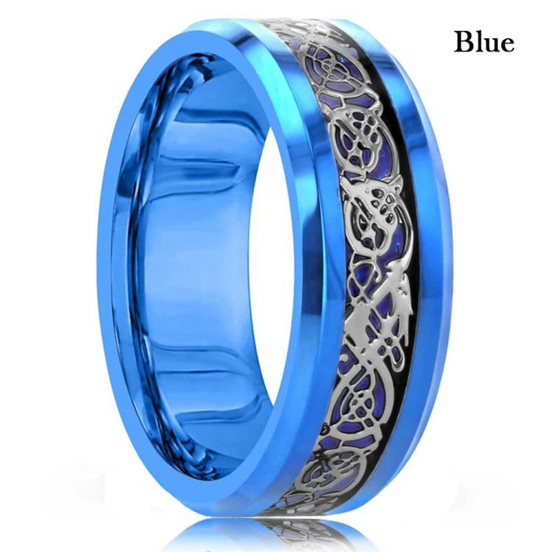 Herren Edelstahlring 8 mm mit keltischem Drachen Inlay 21 Farben Größe 6 bis 13-Yabubest - Home & More