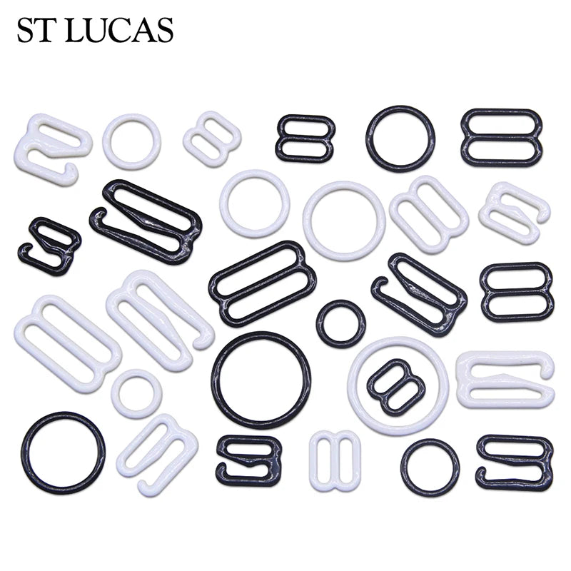 30-teiliges BH Ringe und Slider Set in Weiß und Schwarz Metall Zubehör