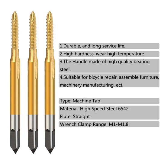 HSS Gewindebohrer Set M1-M1,8 Titanbeschichtet für Metallbearbeitung