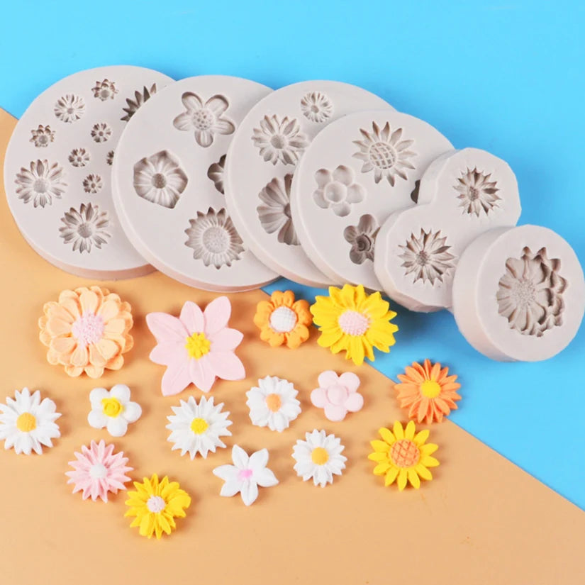 Florale Silikonform für Zuckerblumen – Gänseblümchen, Rose - Chrysantheme Set