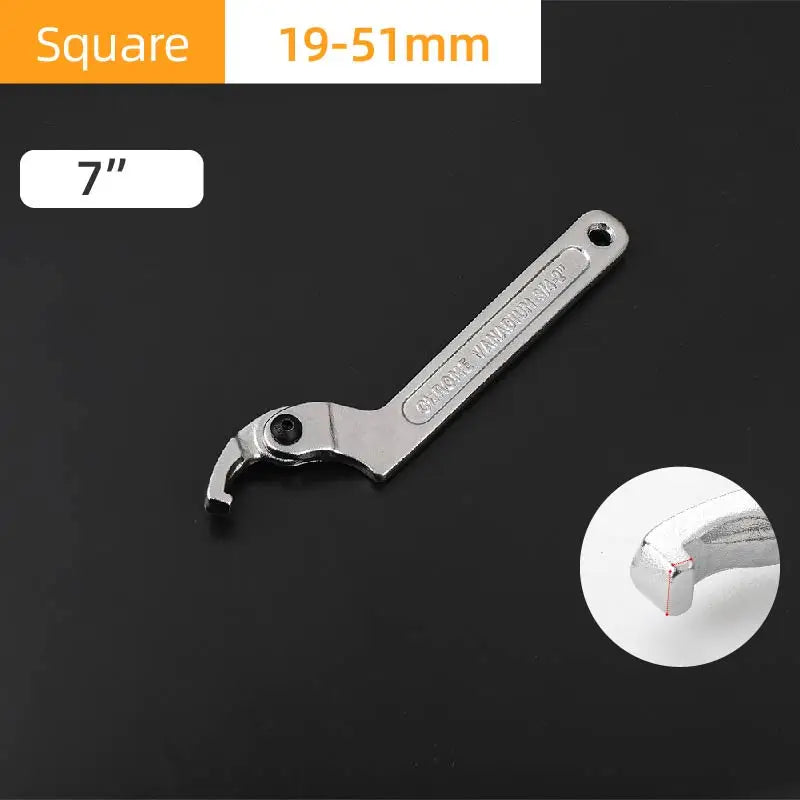 Verstellbarer Schraubenschlüssel mit Hakenschlüssel und rundem Kopf aus Stahl