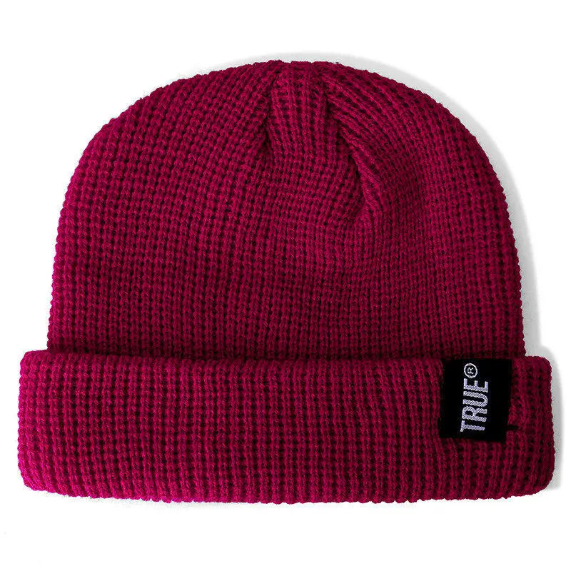 Kurze Unisex Beanie Mütze Gestrickt Winterhut Mit Brief Muster