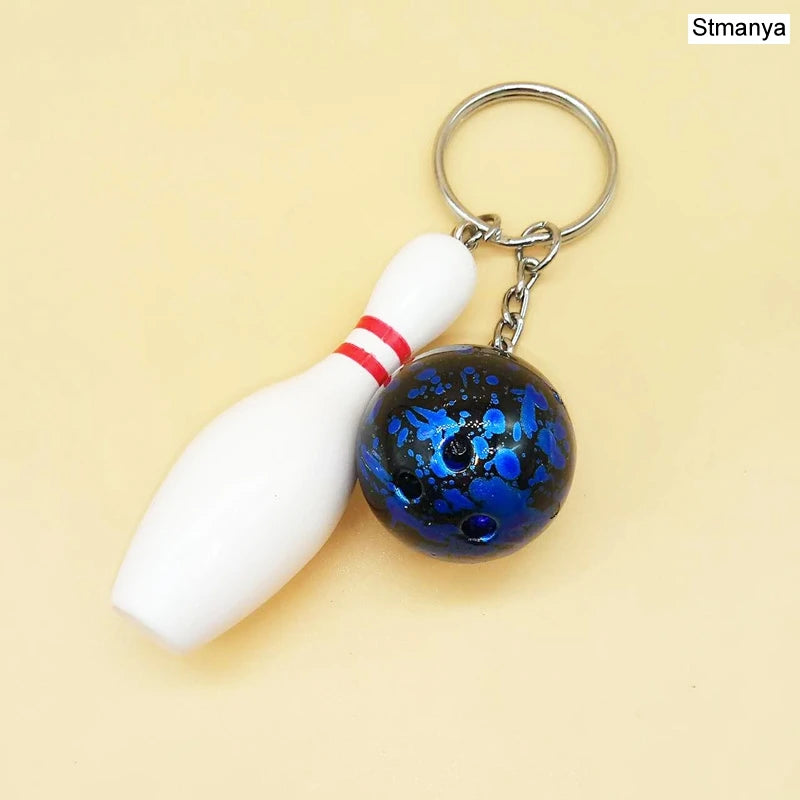 Bowling Metall Schlüsselanhänger sportlich versilbert 4 Farben Unisex