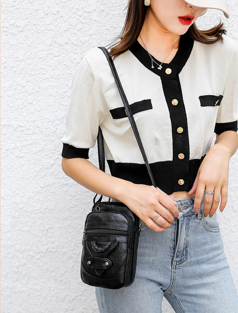 Vintage PU Leder Umhängetasche für Frauen kleine Crossbody Tasche