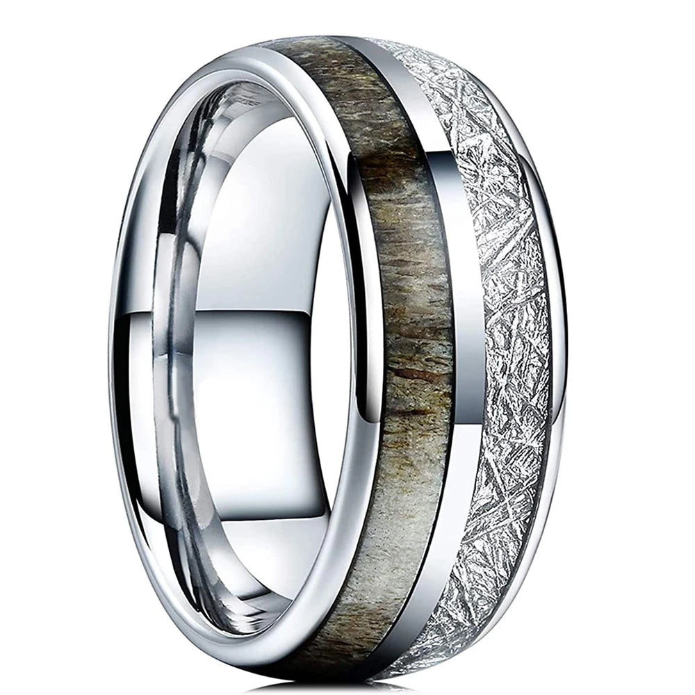 8mm Edelstahl Ring Herren Carbon Faser Inlay Hochzeitsband Geschenk