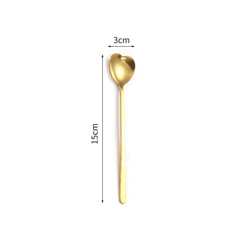 Herzförmiger Edelstahl-Löffel – stilvoll & langlebig, Silber/Gold, 13,5–17 cm