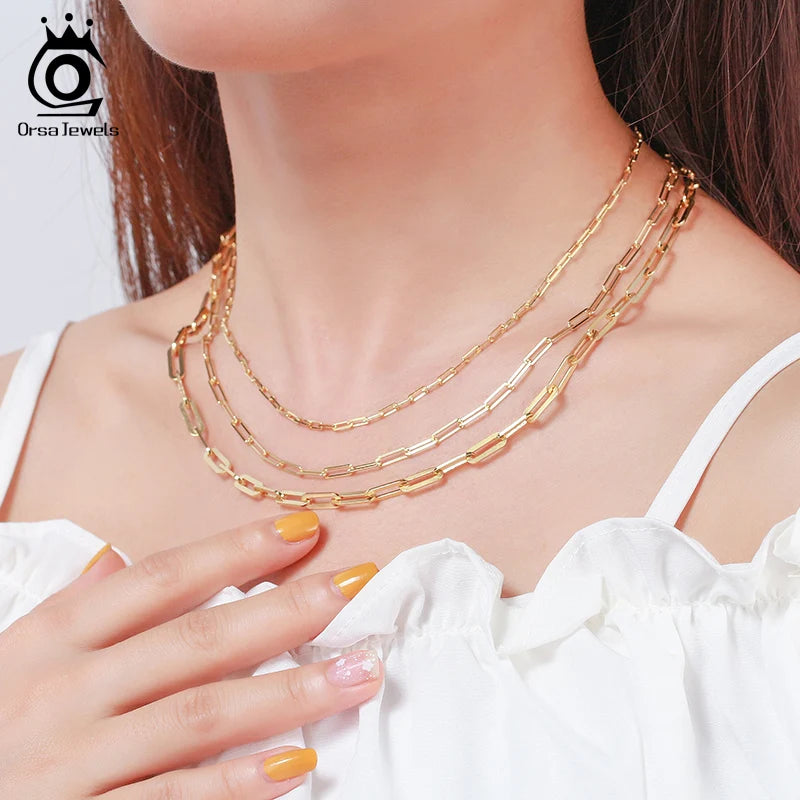 Orsa Jewels 14K vergoldete 925er Sterlingsilber Halskette Büroklammer