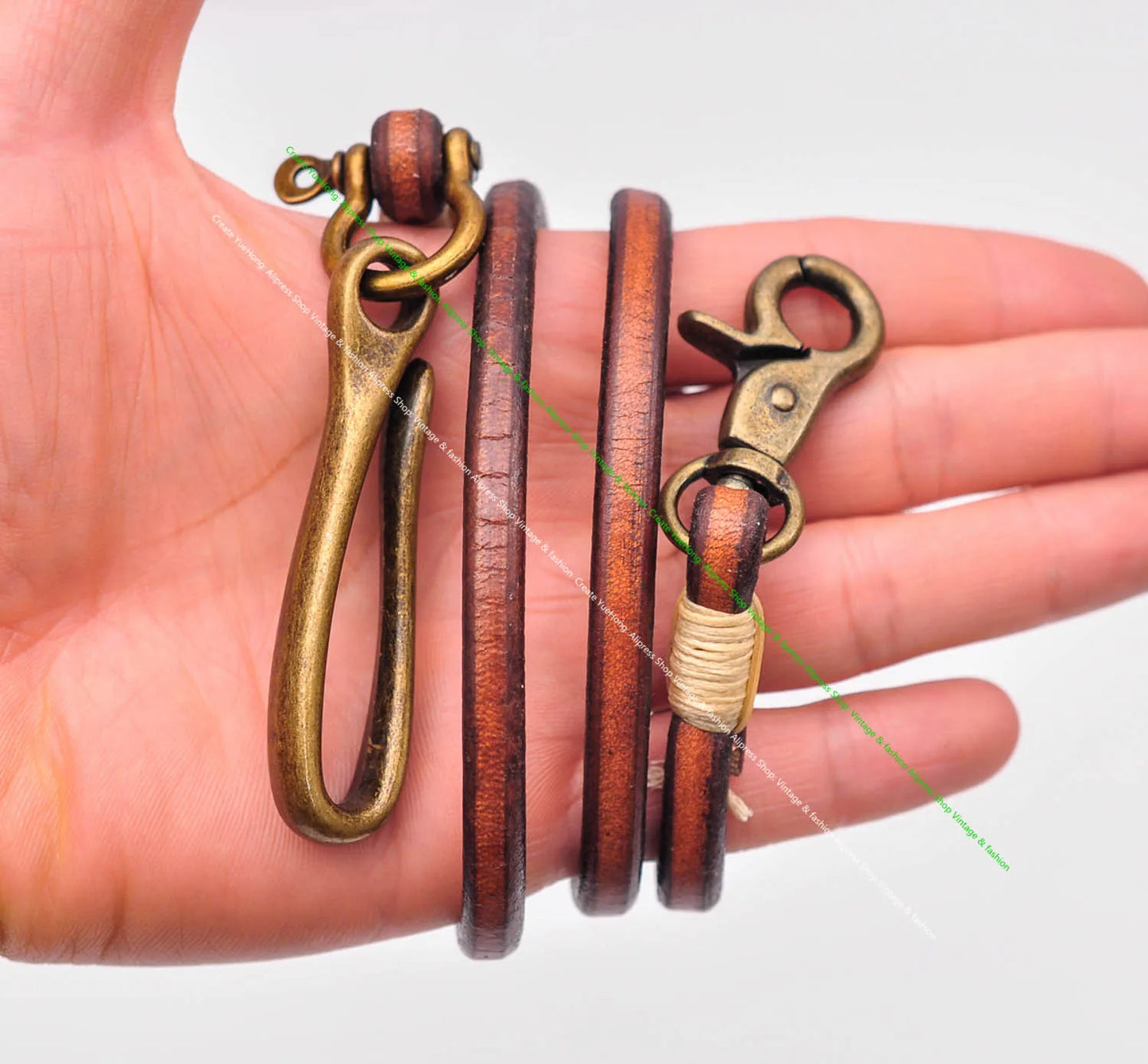 Handgemachter brauner Leder Schlüsselanhänger lange Brieftaschenkette-Yabubest - Home & More