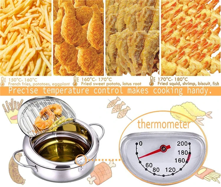 Japanischer Frittier-Topf Edelstahl mit Thermometer und Deckel-Yabubest - Home & More