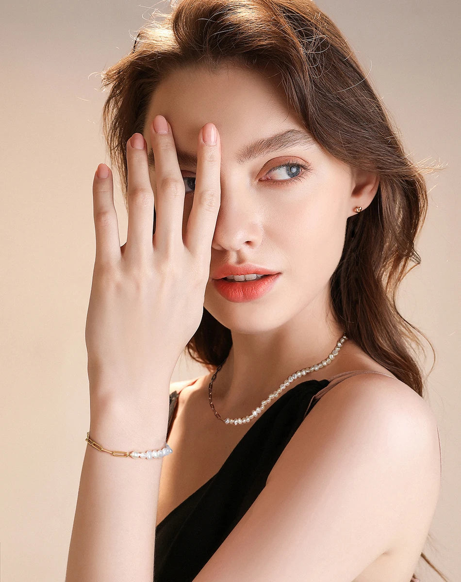 Vintage Armband Büroklammer 925 Sterlingsilber Perle Damen