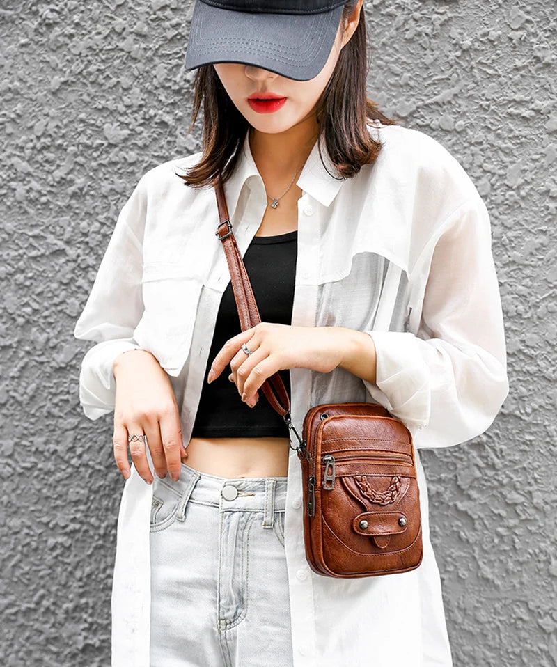 Vintage PU Leder Umhängetasche für Frauen kleine Crossbody Tasche