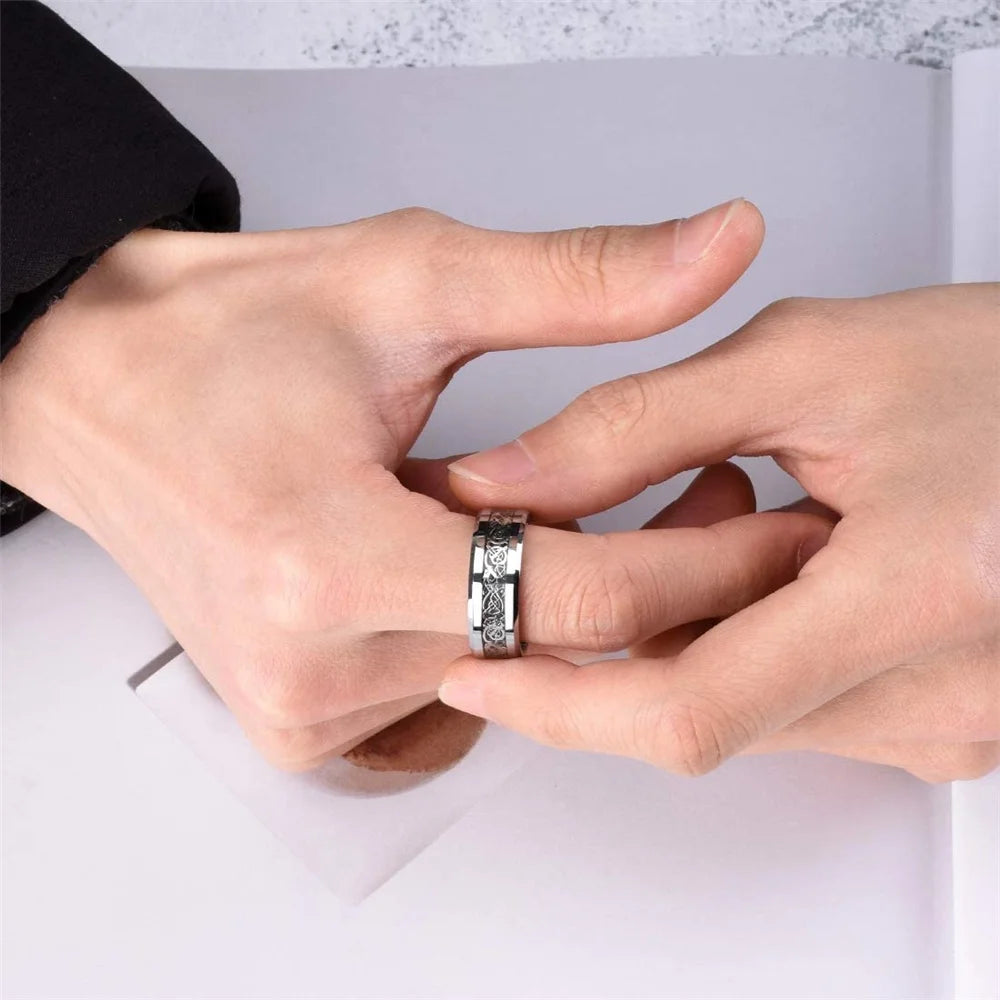 Herren Edelstahlring 8 mm mit keltischem Drachen Inlay 21 Farben Größe 6 bis 13-Yabubest - Home & More