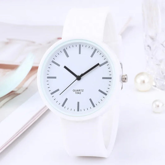 Stilvolle Damen Quarz Armbanduhr - Weißes Silikon Gelee Design