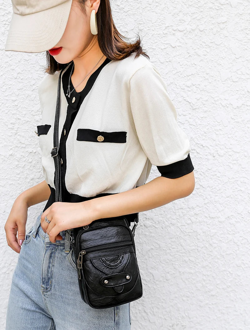 Vintage PU Leder Umhängetasche für Frauen kleine Crossbody Tasche