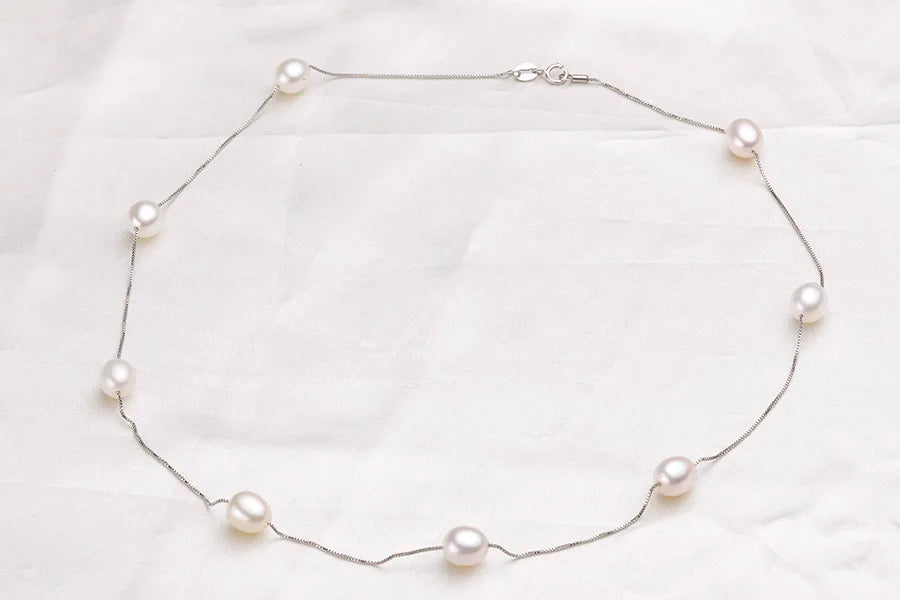 Schmuckset Halskette und Armband mit natürlichen Süßwasserperlen in Silber-Yabubest - Home & More