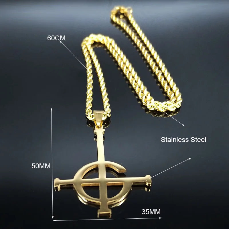 Edelstahl Halskette mit geometrischem Witchcraft Pentagram Anhänger 60cm