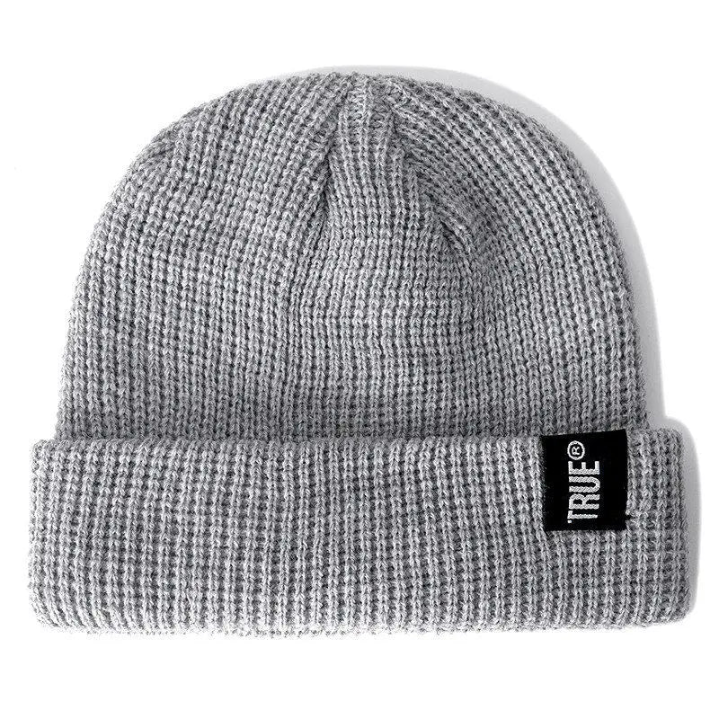 Kurze Unisex Beanie Mütze Gestrickt Winterhut Mit Brief Muster