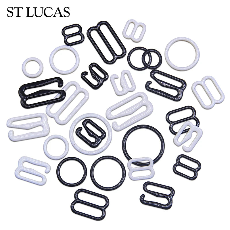 30-teiliges BH Ringe und Slider Set in Weiß und Schwarz Metall Zubehör