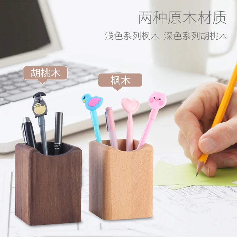 Massiver Holz Stifthalter quadratisch Retro Schreibtisch Organizer Box