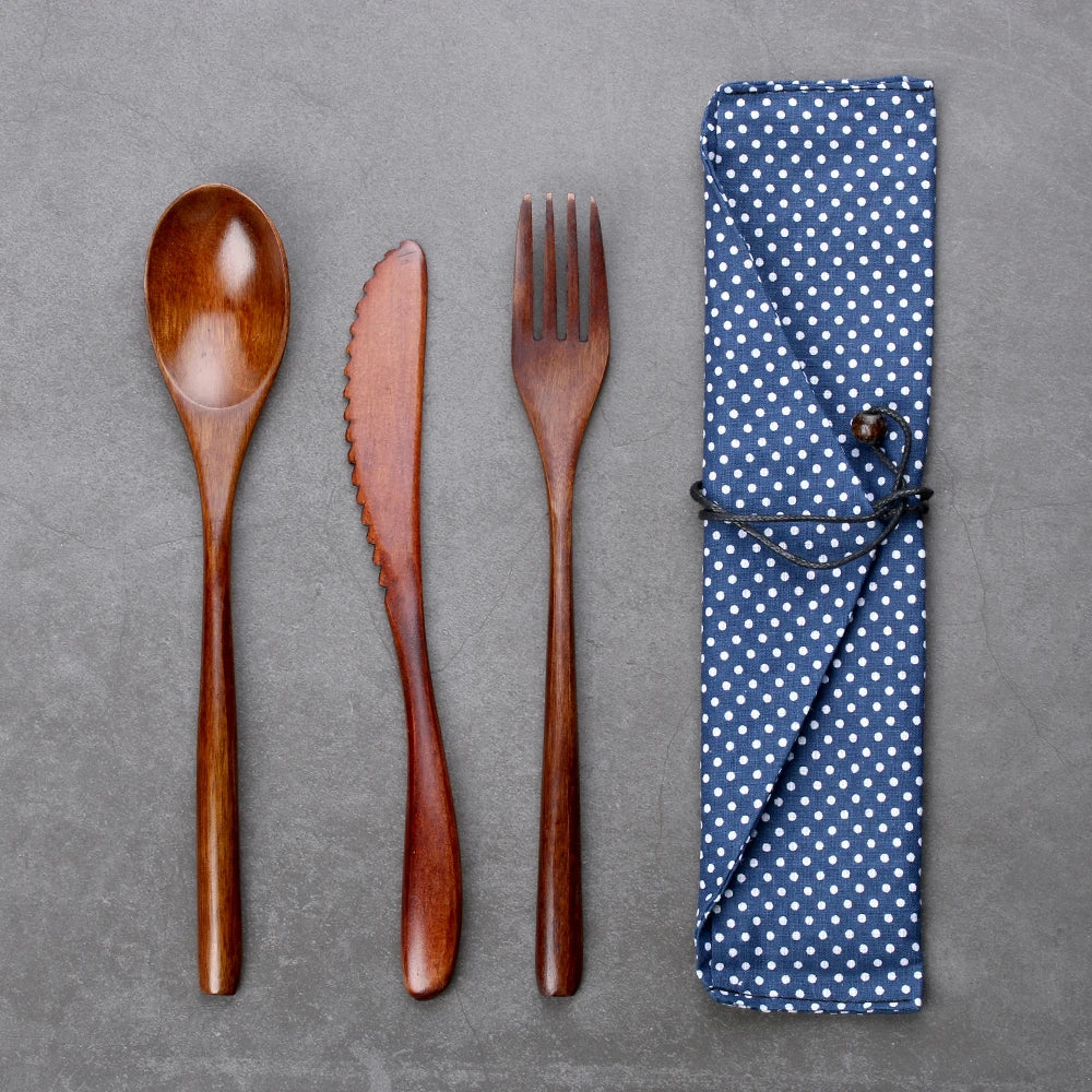 Bambus Besteck Set mit Tasche – wiederverwendbar für Schule & Unterwegs-Yabubest - Home & More