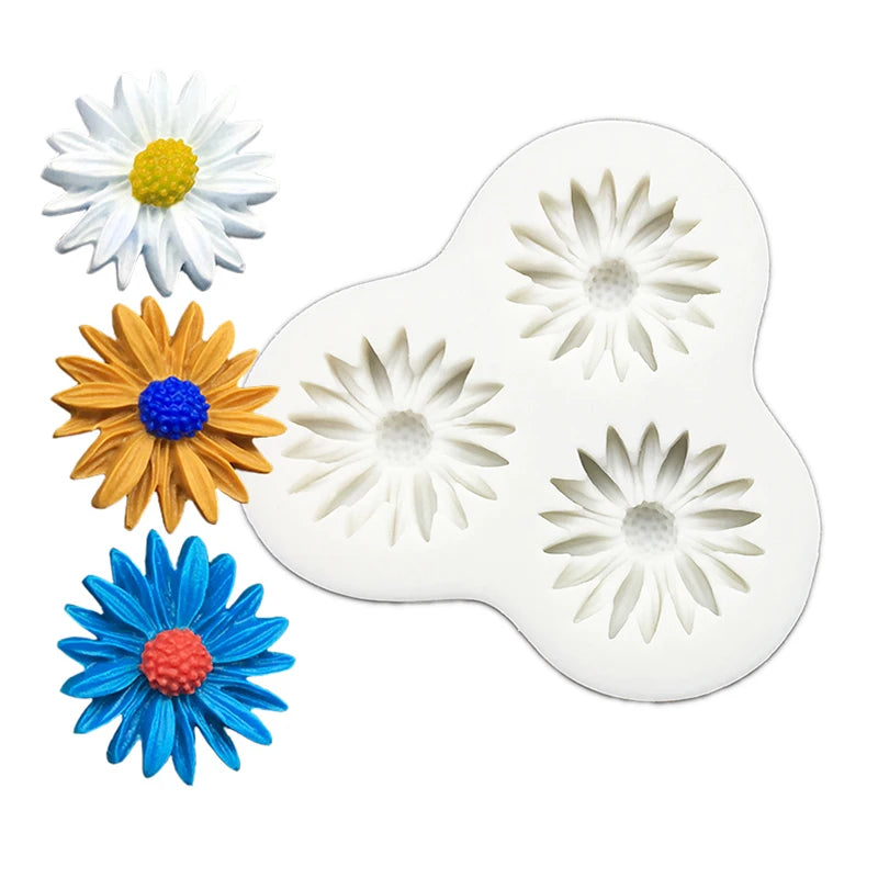 Florale Silikonform für Zuckerblumen – Gänseblümchen, Rose - Chrysantheme Set