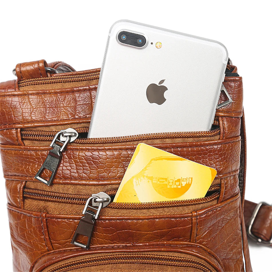 Multi Taschen Casual Schultertaschen Frauen Retro Flap Handtasche