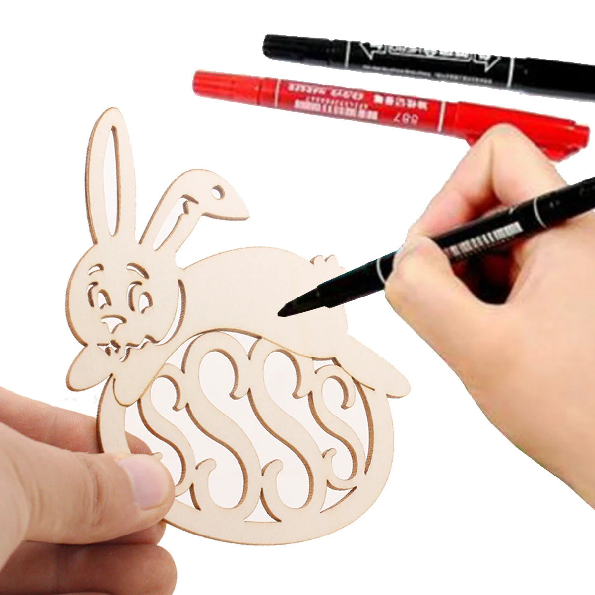 10 Holz Kaninchen Ei Anhänger Hohl Ostern Party Dekoration DIY-Yabubest - Home & More