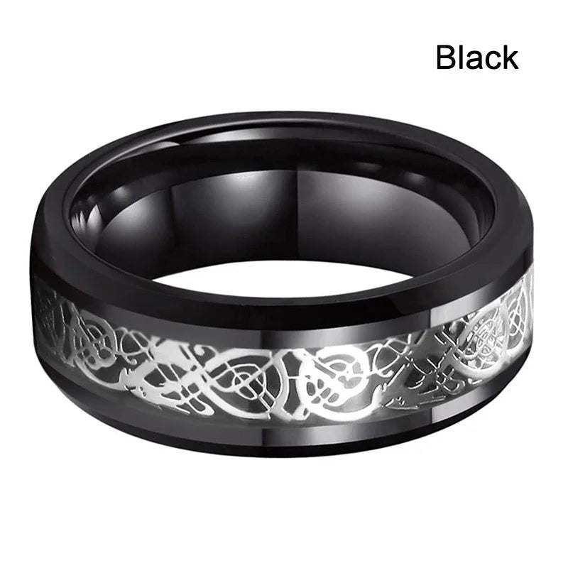 Herren Edelstahlring 8 mm mit keltischem Drachen Inlay 21 Farben Größe 6 bis 13-Yabubest - Home & More