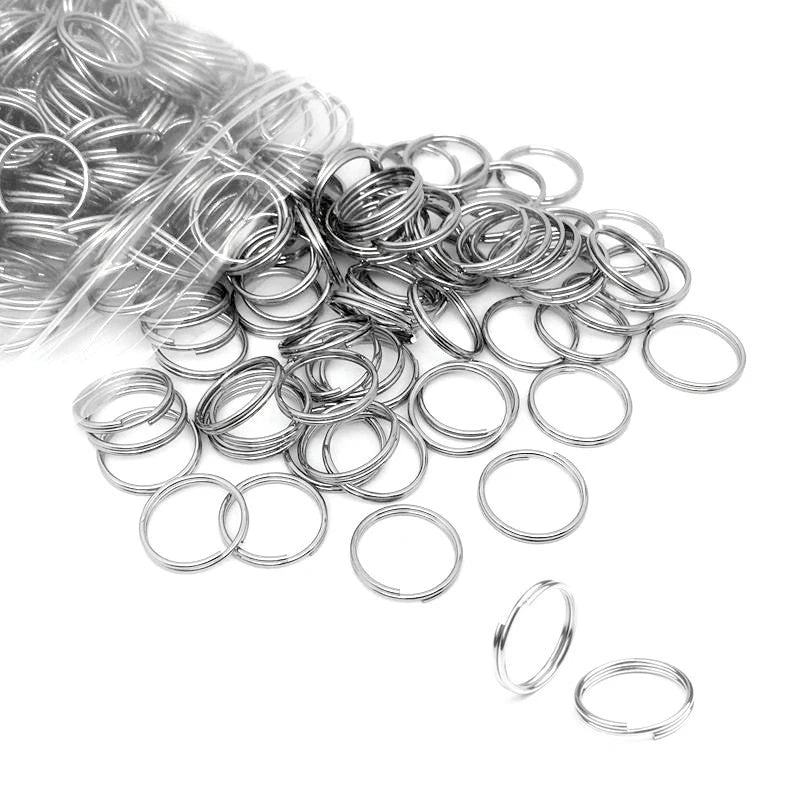 100x Schlüsselanhänger Edelstahl 6-20 mm DIY Verbinder rund silberfarbend