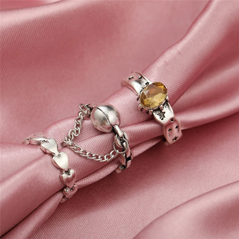 Vintage Silberfarbene Herzschmuck Ringe Set für Damen und Herren