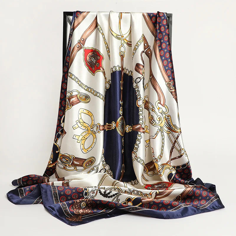 2024 seide Schal Quadrat Schal Für Frauen Drucken Stirnband Foulard Satin Hijab Haar Bands Halstuch Weibliche Kopf Wraps Bandana