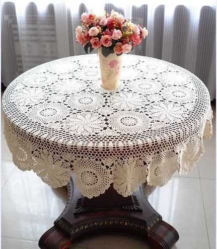 Runde Gehäkelte Baumwoll-Tischdecke – Spitze, Vintage Design, versch. Größen und Farben