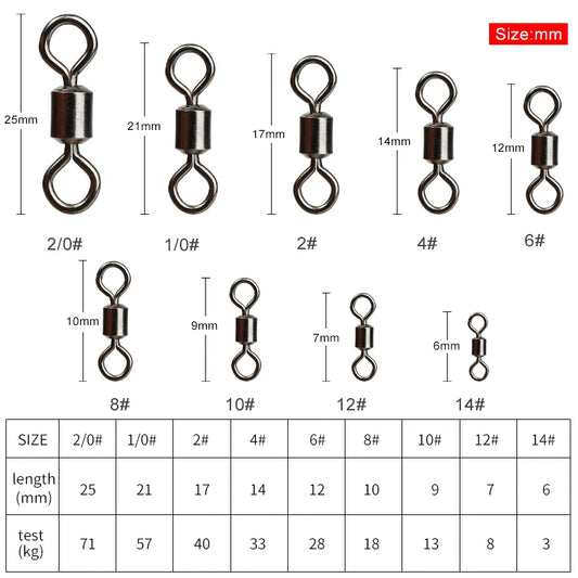 50-teiliges Edelstahl Angelwirbel Set mit Kugellager Snap – robust - vielseitig