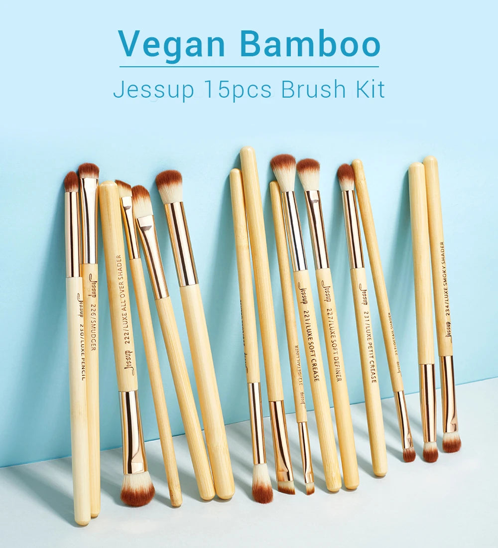 15-teiliges Bambus Make-up Pinsel Set für präzises Augen-Make-up