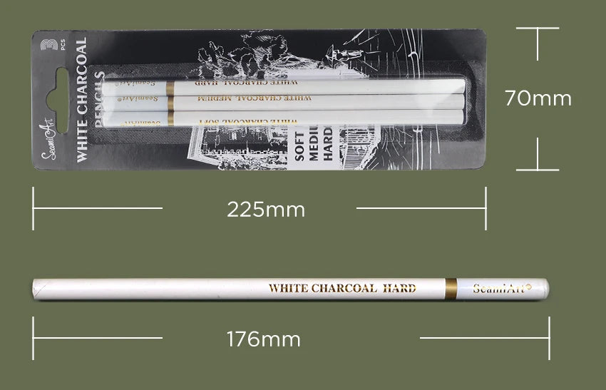 Set 3 Kohlestifte Weiß Weich Mittel Hart für Skizzen und Kunst-Yabubestshop