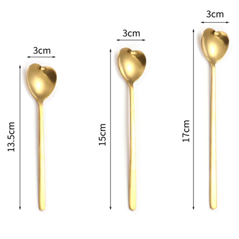 Herzförmiger Edelstahl-Löffel – stilvoll & langlebig, Silber/Gold, 13,5–17 cm