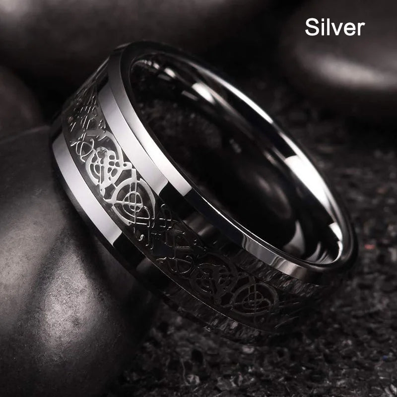Herren Edelstahlring 8 mm mit keltischem Drachen Inlay 21 Farben Größe 6 bis 13-Yabubest - Home & More