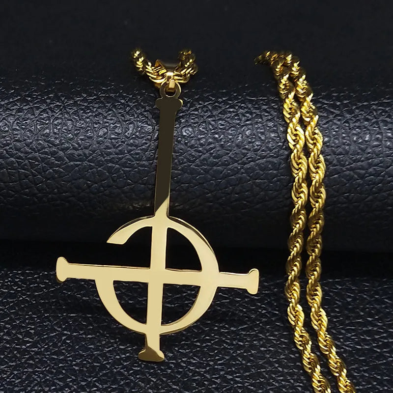 Edelstahl Halskette mit geometrischem Witchcraft Pentagram Anhänger 60cm